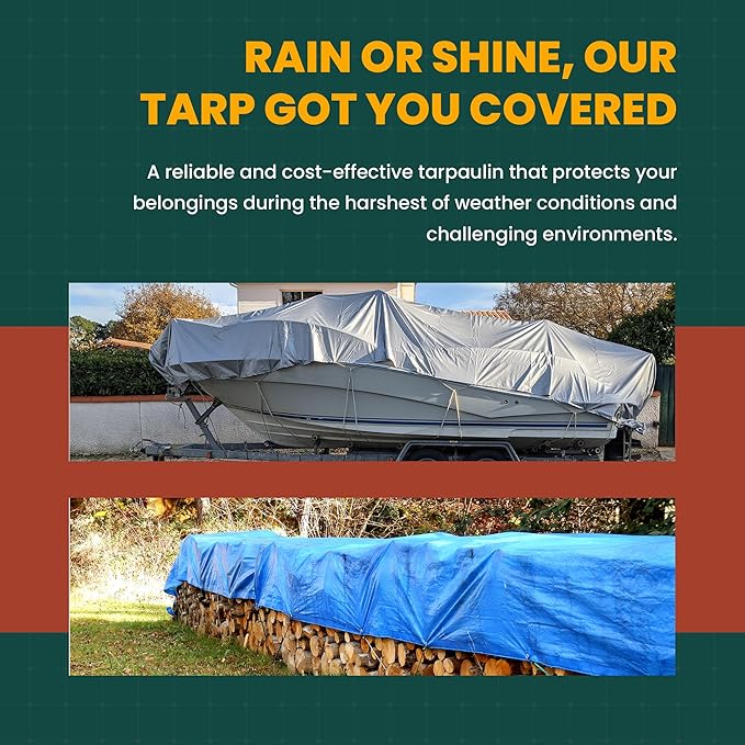 Large Waterproof Tarp - Heavy Duty 5 Mil Thick Poly Tarpaulin Ideal for Canopy Tents, Boats, RV or Pool Covers - Multipurpose Protective Tarps with Grommets for Indoor and Outdoor Use | 50' x 70'