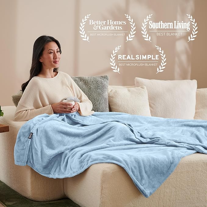 Bare Home Fleece Blanket - Twin/Twin Extra Long - Ultra-Soft Lightweight for Bed, Sofa, and Couch - Luxury Microplush - Cozy Warm Blanket (Twin/Twin XL, Light Blue)