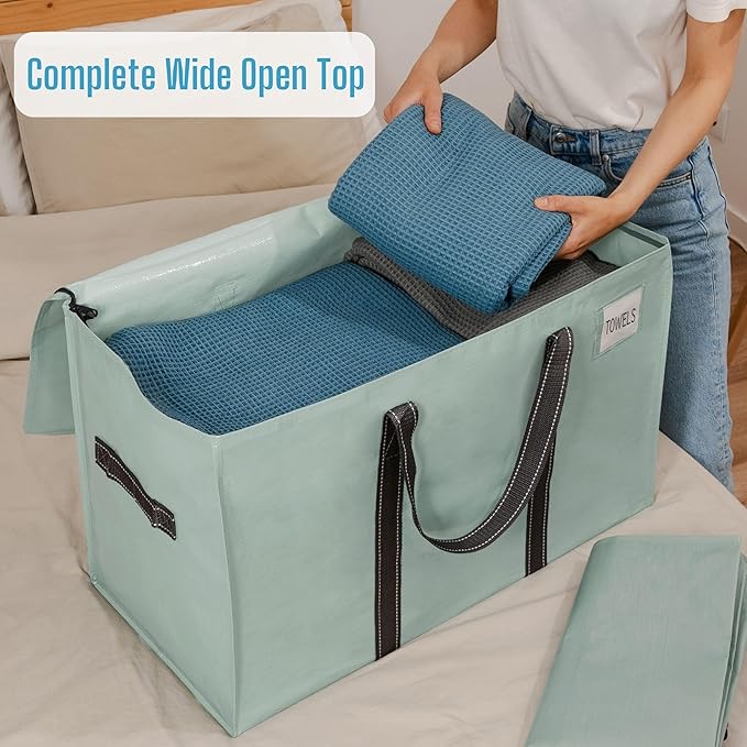 VENO 6 Pack Moving Bags, Heavy Duty, Moving Boxes Alternative, Packing Storage Supplies for Dorm Room Essentials with Zipper for Clothes, Extra Large Totes for Packaging (Shiny Light Green, 6 Pack)
