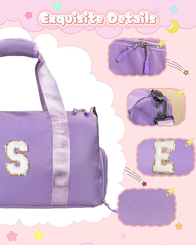 Graduation Gifts for Girls-Girl Gym Bag with Shoe Compartment, Kid Personalized Weekender Overnight Bags, Initial Travel Tote with Makeup Pouch, Gift Ideas for Niece Sister (Letter O)