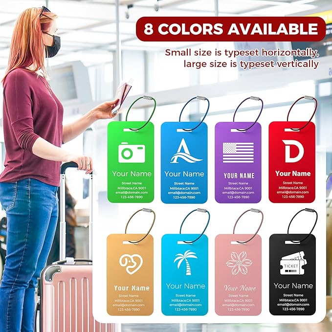 Personalized Luggage Tags, Custom Luggage Tags 4 Pack TSA Approved Double Sided Laser Engraving, Metal Luggage Tag for Suitcases with Stainless Loops, Name Tag for Bags, Backpacks (Red)