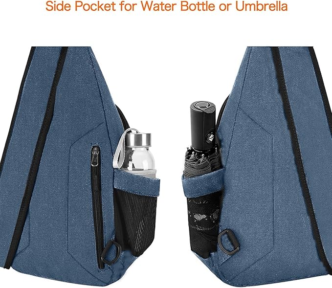 MOSISO Sling Backpack,Canvas Crossbody Hiking Daypack Bag with Anti-theft Pocket, Steel Blue