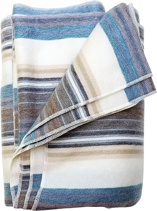 Alpaca Wool Throw Blanket | Super Soft, Lightweight, Breathable and Hypoallergenic | Non-Itchy or Scratchy (Blue White Varicolored, Queen (U.S. Standard))