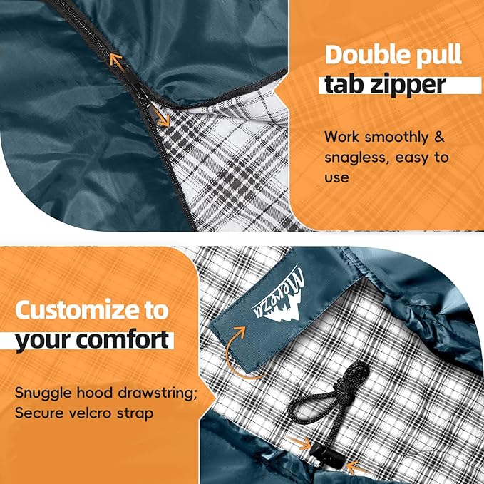 MEREZA Flannel Sleeping Bag for Adults XL, Large Wide Sleeping Bags for Camping Mens Warm Cotton Sleeping Bag 4 Season Warm & Cool Weather
