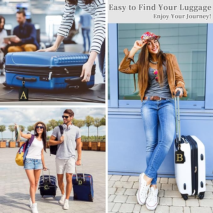 Personalized Initial Luggage Tags for Suitcase TSA Approved, Black Leather Cute Luggage Tag with Privacy Cover Name Card, Embroidered Custom Luggage Tags Travel Backpack Tags Gifts for Women Kids(K)