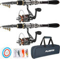 PLUSINNO Fishing Rod, Telescopic Fishing Rod and Reel Combo, Collapsible Travel Fishing Pole Rod Starter Kit, Carbon Fiber Fishing Rods and 12 +1 Bearings Stainless Steel, Fishing Gifts for Men Adults