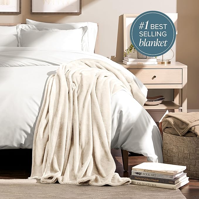 Bare Home Fleece Blanket - Full/Queen - Ultra-Soft Lightweight for Bed, Sofa, and Couch - Luxury Microplush - Cozy Warm Blanket (Full/Queen, Vanilla)