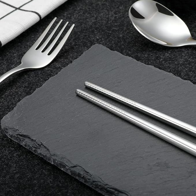 Travel cutlery set, 18/8 stainless steel cutlery, Reusable utensils set with case, Portable Silverware Lunch Box for Camping and Office