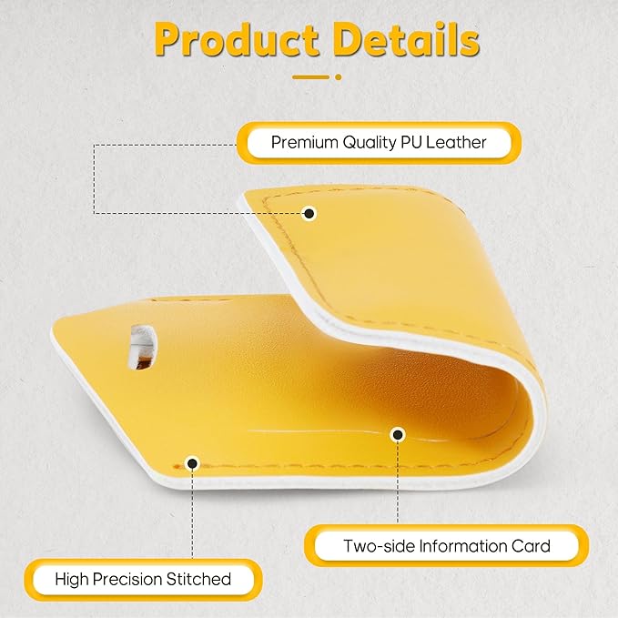 Travelambo Luggage Tags for Suitcases Faux Leather Privacy Protection 12 Pack Bag Tags Travel Accessories Essential, Energetic Yellow