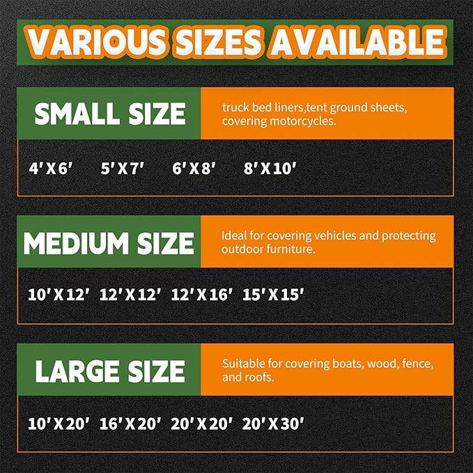 12x12 Feet Tarp Waterproof,9Mil Thick,Finished Size Tarps,UV Resistant,Durable,Multipurpose Poly Tarp Cover with Metal Grommets and Reinforced Edges,Green/Black by RAINDEWAY