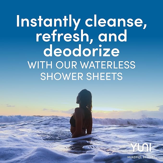 YUNI Beauty Large Body Wipes, Peppermint Citrus, 12 Count, Compostable, Biodegradable, No Rinse Body Cleanser, On-the-Go Shower Alternative