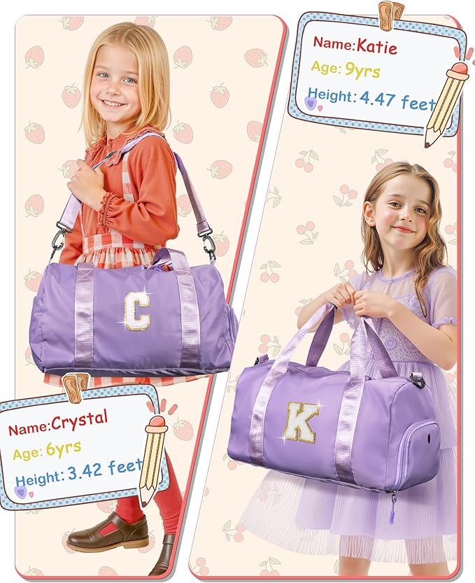 Gifts for 4 5 6 7 8 9 10 11 Year Old Girls-Girl Gym Bag with Shoe Compartment, Kid Personalized Weekender Overnight Bags, Initial Travel Tote with Makeup Pouch, Graduation Gift (Letter A)