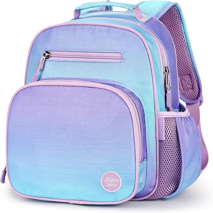 mibasies Toddler Backpack for Girls 2-4: Cute Kids Backpacks for Girls - Preschool Kindergarten Backpack - Glitter Gradient Purple