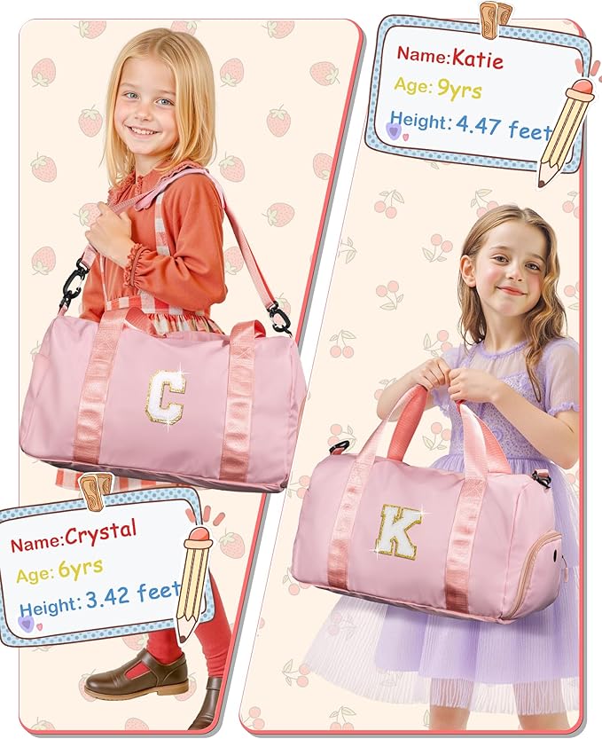 Gifts for 3 4 5 6 7 8 9 10 Year Old Girls-Girl Gym Bag with Shoe Compartment, Kid Personalized Weekender Dance Bags, Initial Travel Tote with Makeup Pouch, Gift Ideas for Kids (Letter M)