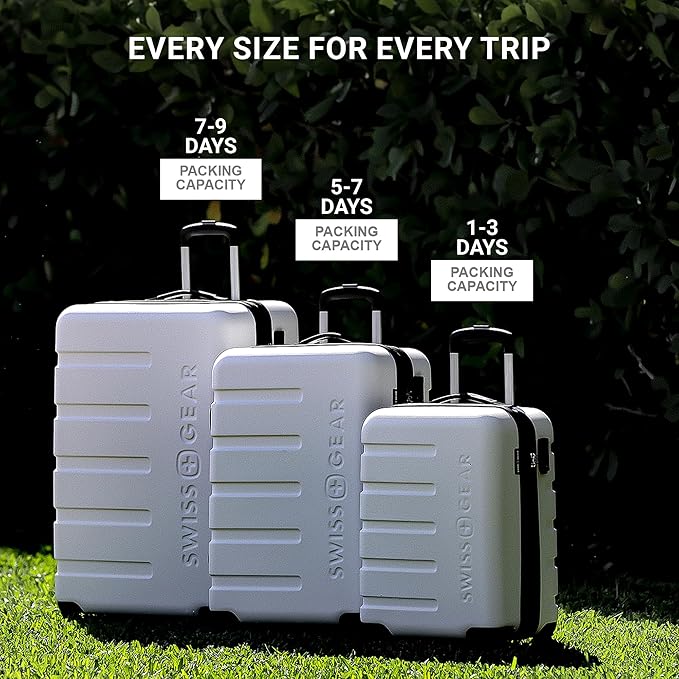 SwissGear 7366 Hardside Expandable Luggage with Spinner Wheels, Black, 3-Piece Set (19/23/27)