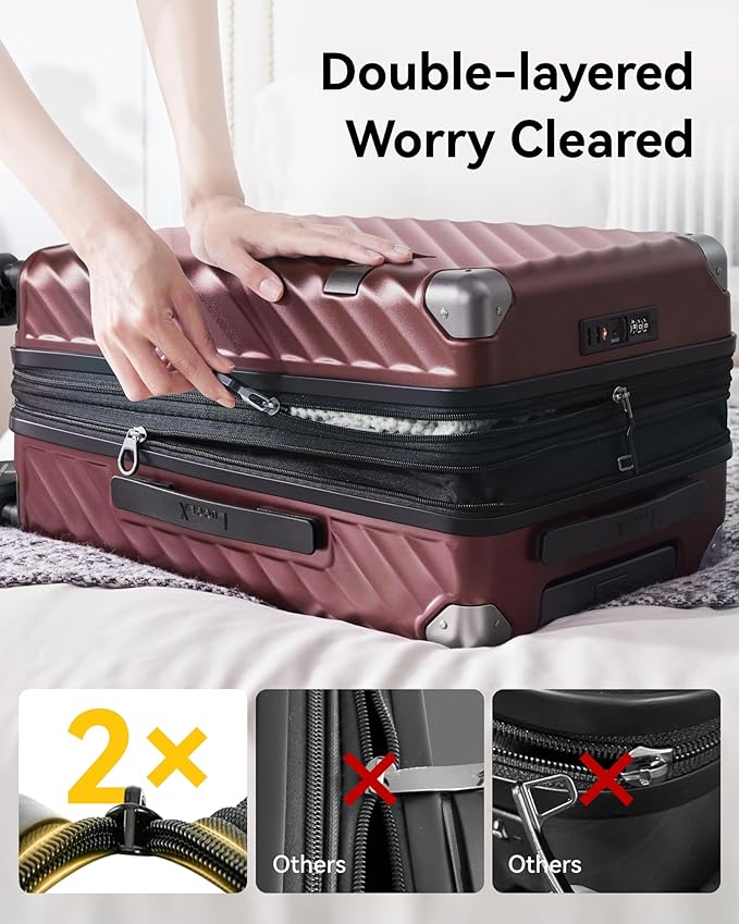 LUGGEX Luggage with Spinner Wheels, Polycarbonate Expandable Hard Shell Suitcase, Carry On 20 Inch, Beige