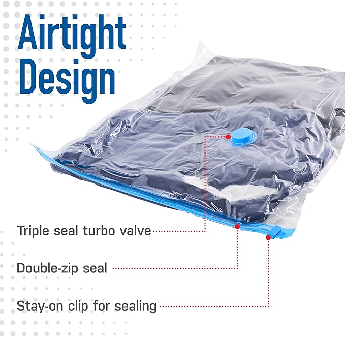 8 Pack Large Vacuum Storage Bags for Comforters, Blankets & Clothes – Vacuum Sealed Compression Bags with Hand Pump – Space Saver Storage Bags for Bedding, Moving, Travel & Organization