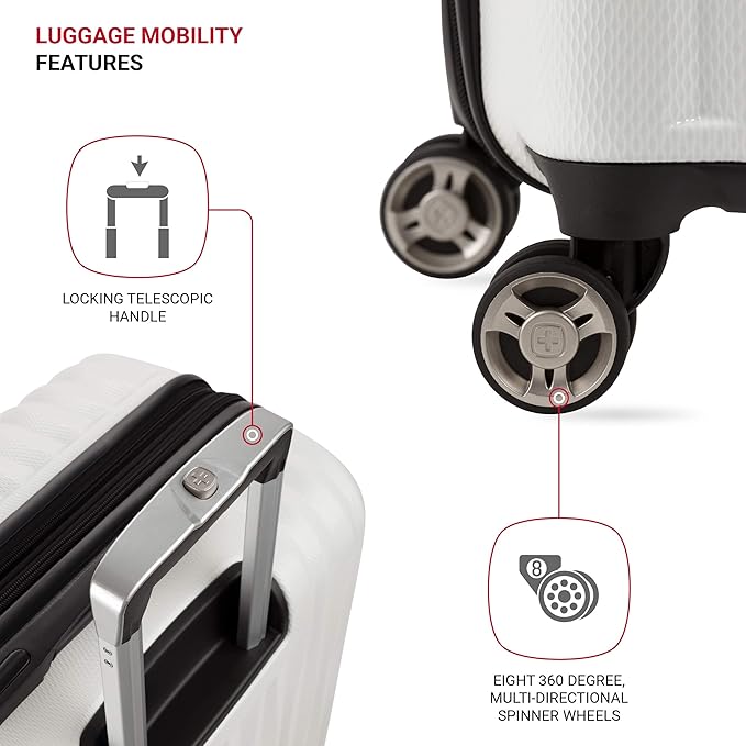 SwissGear 7272 Energie Expandable Hardside Luggage with Spinner Wheels and TSA Lock, White, Checked-Large 27-Inch