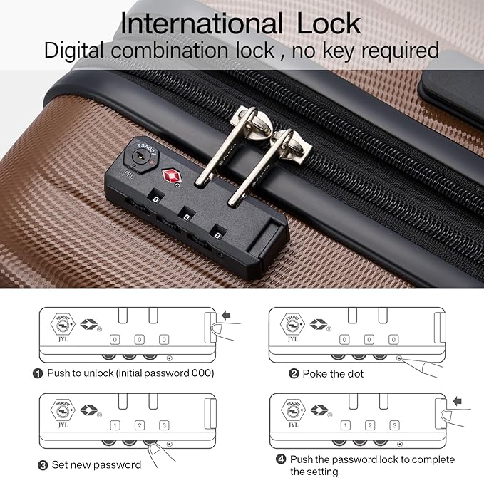 Hanke 29 Inch Expandable Checked Luggage Lightweight PC Hard Shell Luggage Suitcases with Wheels Tsa Luggage Rolling Large Suitcase Travel Luggage Bag for Study Abroad(Brown)