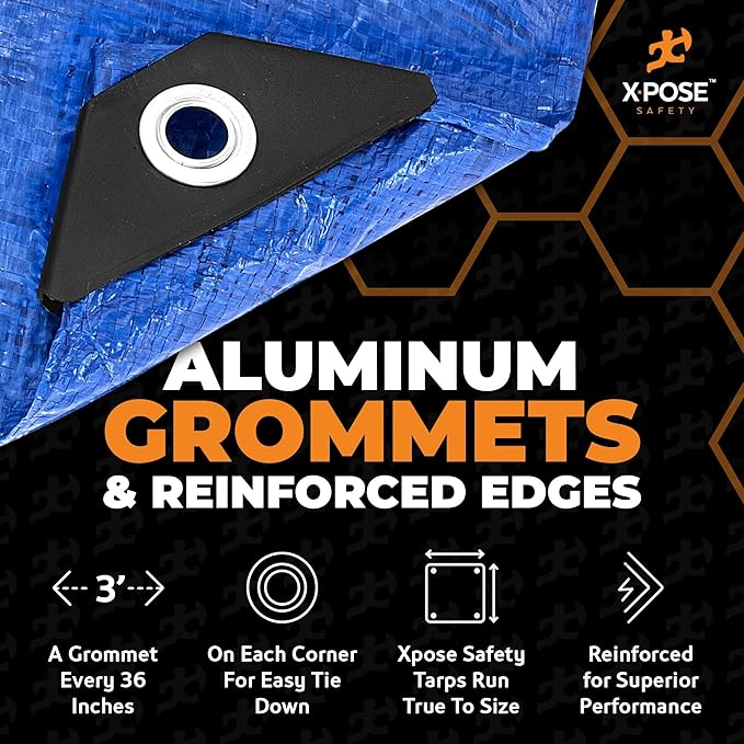 Better Blue Poly Tarp 10' x 10' - Multipurpose Protective Cover - Lightweight, Durable, Waterproof, Weather Proof - 5 Mil Thick Polyethylene - by Xpose Safety