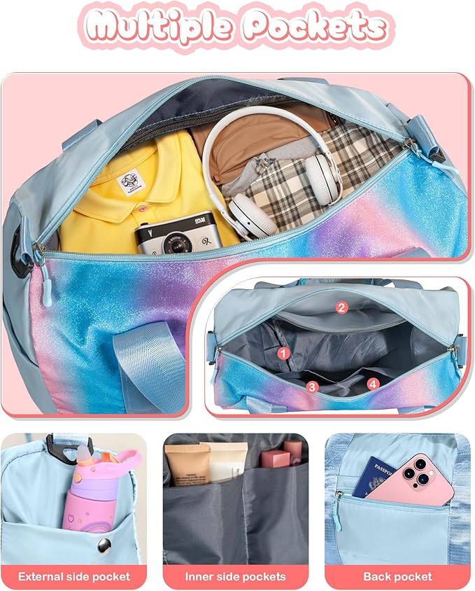 Dance Bag for Girls- Gym Bag with Shoe Compartment, Kid Personalized Weekender Overnight Bags, Initial Travel Tote with Makeup Pouch, Trendy Gift for Girls (Letter R)