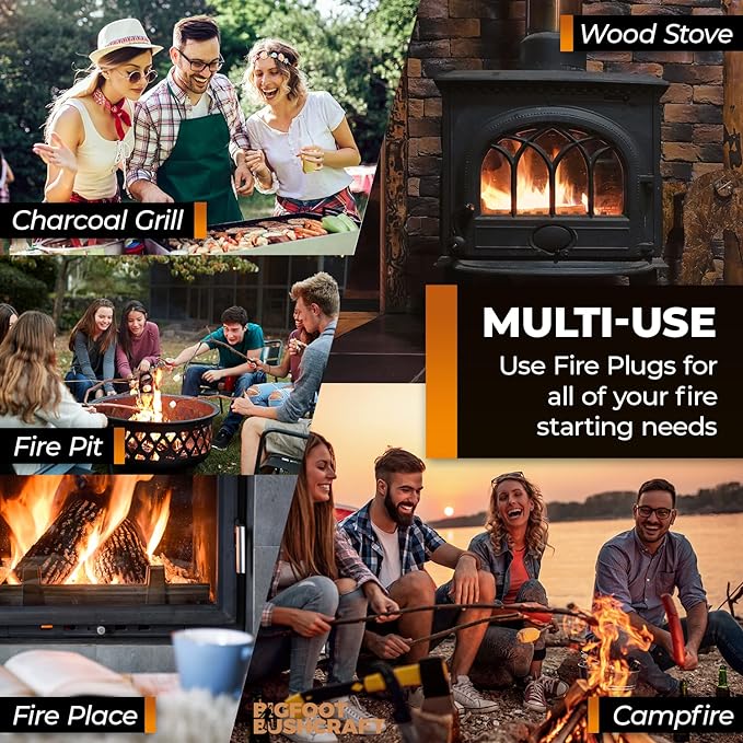 Non-Toxic Waterproof Fire Starters with 5+ Minute Burn for Emergencies, Survival, Campfires, Fire Pits, Grills - Made in The USA - 50 Pack