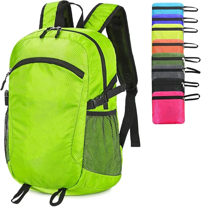 Small Hiking Daypack,15L Water-Resistant Hiking Backpack Packable Lightweight Travel Day Pack for Women Men (LinghtGreen, Small)
