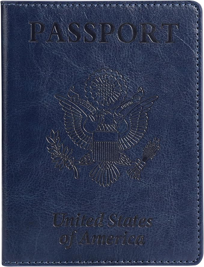 TIGARI Passport Holder for Travel Women Men, PU Leather Passport Wallet Cover Case Sleeve, Waterproof Protected Document Organizer, Family Vacation Plane Cruise Travel Essentials-Blue