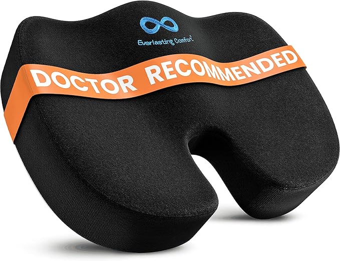 Everlasting Comfort Doctor Recommended Memory Foam Seat Cushion for Office Chairs & Car Seat - Ergonomic Office Desk Accessories for Tailbone Pain Relief, Sciatica & Back Support
