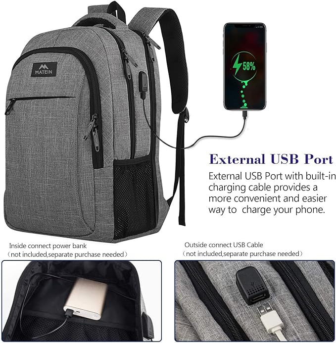 MATEIN Extra Large 18.4 Inch Laptop Backpack, Travel Computer Backpack with USB Charging Port TSA Friendly, Anti Theft College Backpack Flight Approved Business Work Big Bag for Women Men, Grey