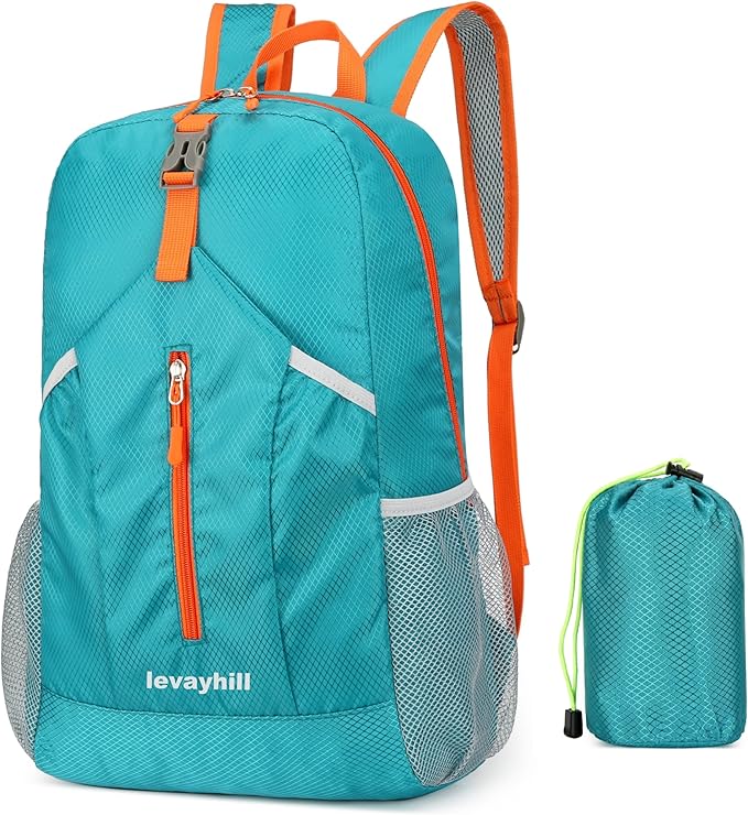 25L Hiking Backpack Foldable Sports Daypack Camping Collapsible Bag Water Repellent Lightweight Travel Men Women(Lake Blue)