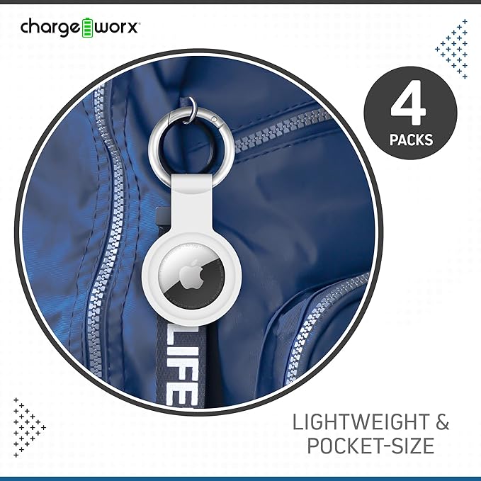 CHARGEWORX Air Tag Holder 4-Pack – Silicone Protective Keychain Holders for Apple Air Tags