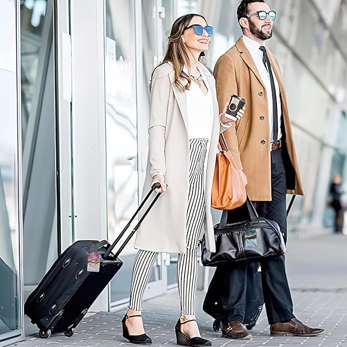 Gold Blue Pink Marble Abstract Luggage Tags,2 Pack Luggage Tag,Leather Privacy Cover ID Label with Stainless Steel Loop for Women Men Kids Girls Travel