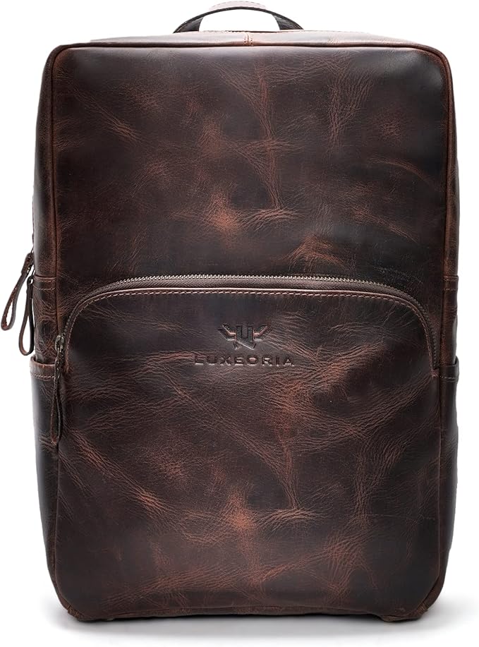 Handmade Leather Backpack for Men and Women, 15.6 Inch Laptop Bag, Genuine Leather Retro Style Casual Daypack, For Colleges & Office, Travel or Hiking- Vintage Brown