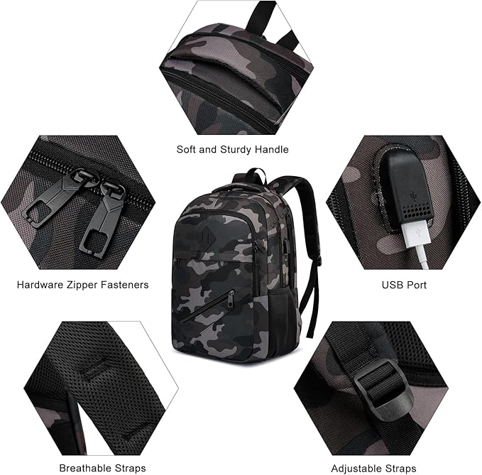 Backpack for Boys Men, School Backpack for Teens Girls, Lightweight Casual High School Bookbag, Daily-use Travel Laptop Backpack with USB Charging Port Fits 15.6 Inch Notebook
