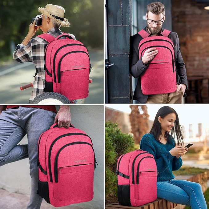 Lapsouno Extra Large Backpack, 17.3 Inch Travel Laptop Backpack, Water Resistant Casual Hiking Daypack, Computer Bag with USB Port, College School Business Carry on Rucksack for Women, Pink