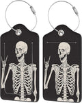 2 Pack Luggage Tag for Suitcase,Human Skeleton PU Leather Suitcase Tags Identifiers with Privacy Name Address Labels and Durable Steel Loop for Women Men Travel