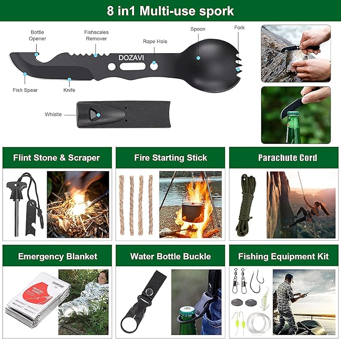 Gift for Father's Day Men Dad Husband,142 Pcs Survival Kit and First Aid Kit, Professional Emergency Kits Survival Gear and Equipment with Molle Pouch, for Men Women Camping Outdoor Adventures