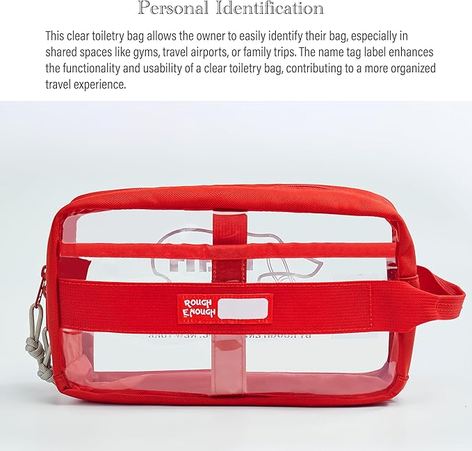 Rough Enough Clear Toiletry Bag Travel Cosmetic Makeup Toothbrush Case Pouch Organizer for Women Men Leakproof Traveling Essentials Red