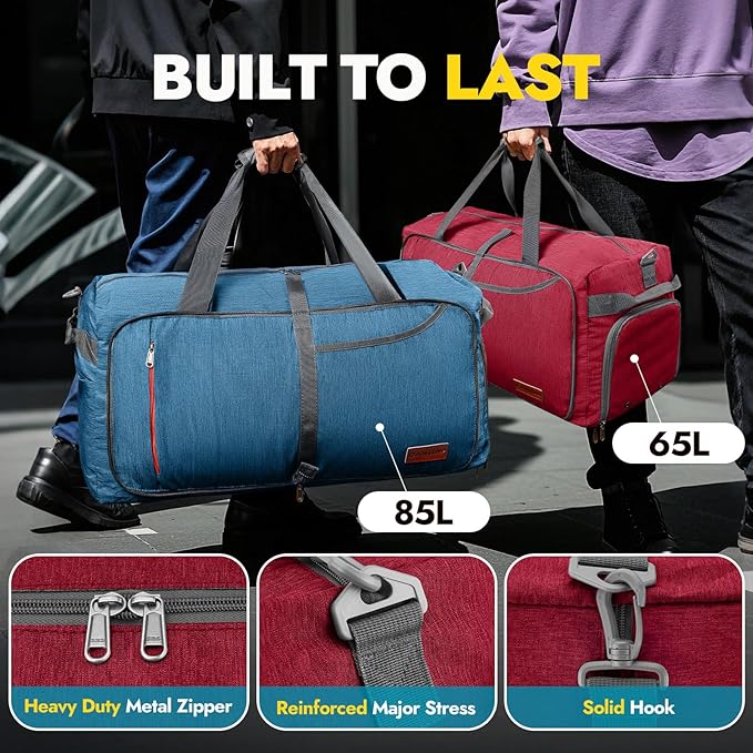 Canway 85L Travel Duffel Bag, Foldable Weekender Bag with Shoes Compartment for Men Women Water-proof & Tear Resistant