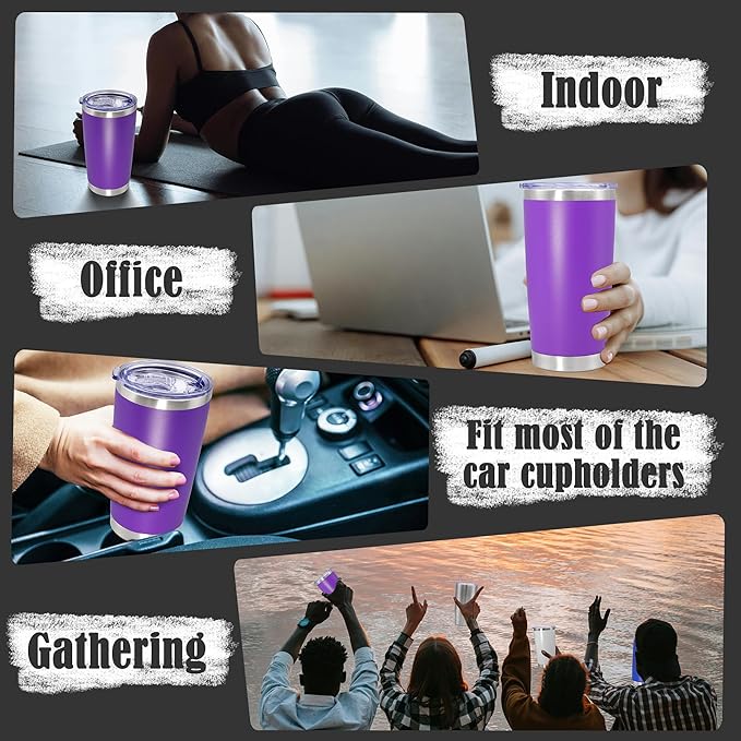 20 oz Tumbler Coffee Tavel Tumblers Bulk with Lid Stainless Steel Double Wall Vacuum Insulated Mug Powder Coated Cups fit Car Cupholder for Hot and Cold - Purple, 4Pack