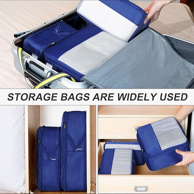 4 Set Compression Packing Cubes for Travel, Suitcases and Backpack Space Saving Organizers (Dark Blue)