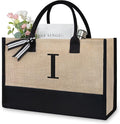 TOPDesign Initial Jute/Canvas Tote Bag, Personalized Present Bag, Suitable for Wedding, Birthday, Beach, Holiday, is a Great Gift for Women, Mom, Teachers, Friends, Bridesmaids (Letter I)