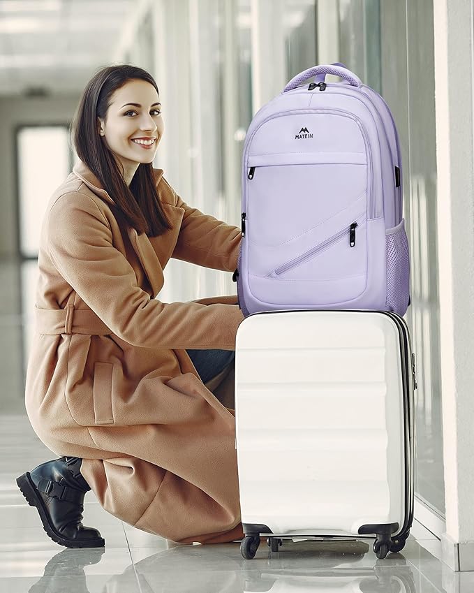 MATEIN College School Backpack for Women, 17 Inch Large College Laptop Bookbag TSA Approved, Anti Theft Multiple Pockets Computer Carry On for Work Travel, Light Purple