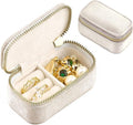TAIMY Mini Jewelry Travel Case, Velvet Small Travel Jewelry Box, Portable Jewelry Travel Organizer Box for Rings Earrings Necklaces, Gifts for Women Girls(Beige)