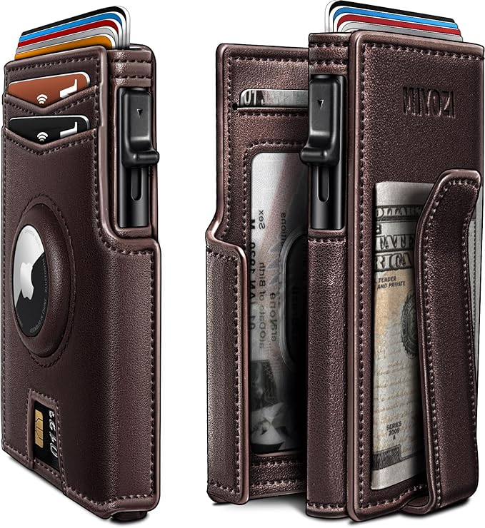 Airtag Wallet for Men,with Money Clip 10 Cards Metal Case Smart Slim Pop Up Credit Card Holder Flip with Magnetic Closure RFID Blocking wallet with Gift Box