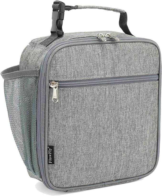 FlowFly Kids Lunch box Insulated Soft Bag Mini Cooler Back to School Thermal Meal Tote Kit for Girls, Boys(Heather Grey)
