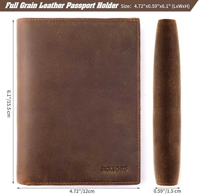 Jack&Chris Leather Passport Holder RFID Blocking Passport Travel Wallet Cover Case for Men Women Brown JC17
