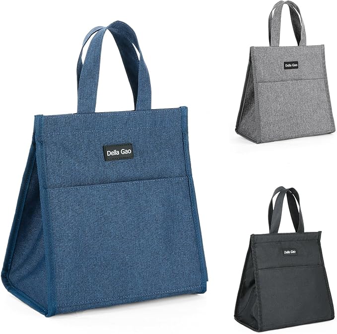 Della Gao Insulated Lunch Bag for Women Men, Waterproof Small Lunch Tote Lunch Box, Reusable Lunch Bags for Work, Party, Travel and Picnic (Blue)