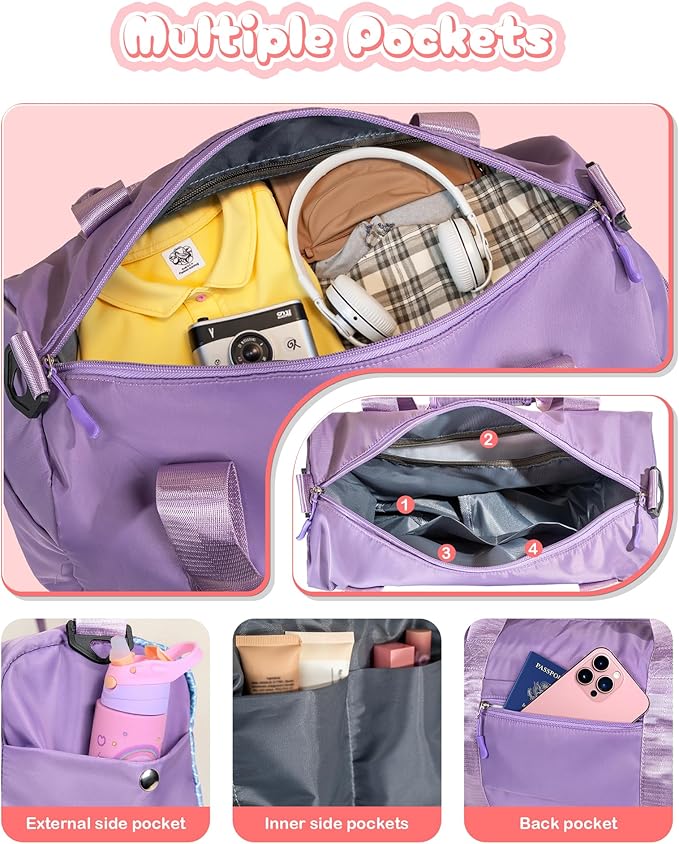 Easter Gifts for Teens Girls-Girl Gym Bag with Shoe Compartment, Kid Personalized Weekender Overnight Bags, Initial Travel Tote with Makeup Pouch, Gift for 3 4 5 6 7 Year Old Kids (Letter T)